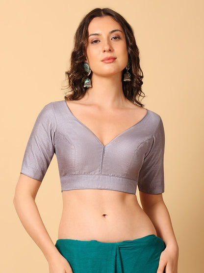 Raw Silk Solid V Neck Saree Blouse