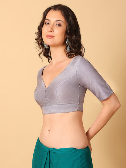 Raw Silk Solid V Neck Saree Blouse