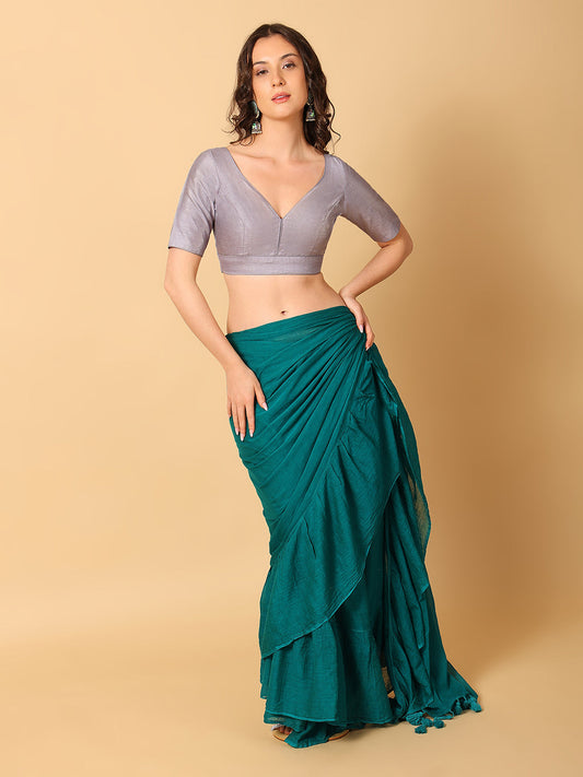 Raw Silk Solid V Neck Saree Blouse