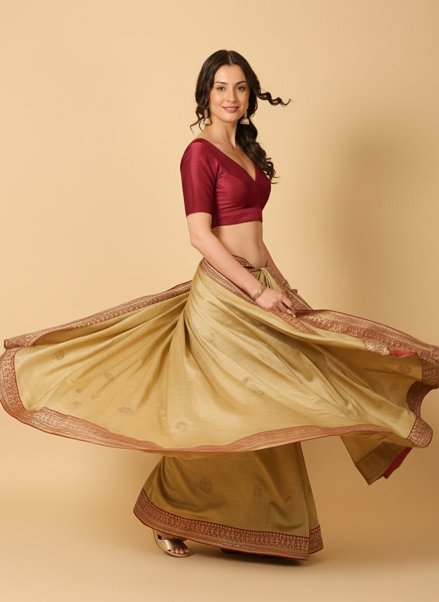 V Neck Raw Silk Solid Saree Blouse