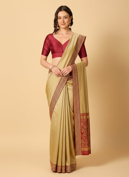 V Neck Raw Silk Solid Saree Blouse